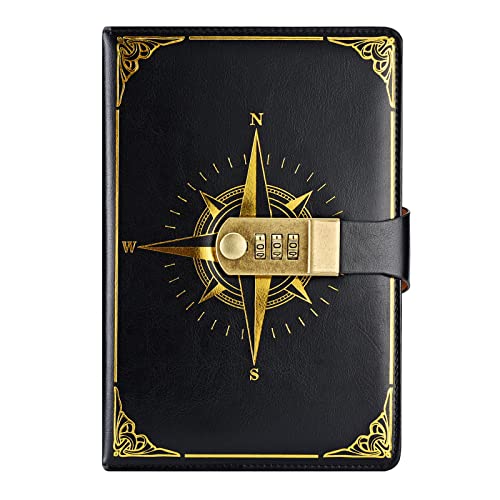 NectaRoy Carnet de Voyage, Carnet de Note avec serrure, Journal intime avec Code(Modèle de Boussole), Carnet Secret fille pour Bureau Scolaires Étudiant...