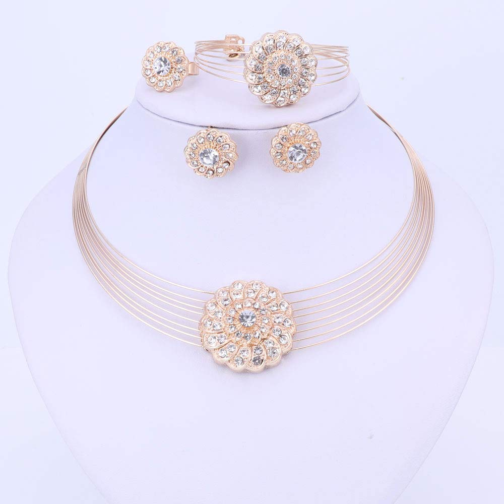 CXIANG Gold Color Beads Jewelry Sets Flower Choker Necklace Earrings Set Crystal Wedding Bridal Dress Accessories
