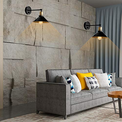 Vintage Wall Lamp Industrial, Black Hardwire Simplicity Bronze Finish Arm Swing Wall Sconces For Home Decor Headboard Bathroom Bedroom Farmhouse Porch Garage (1-Pack) #TOP6