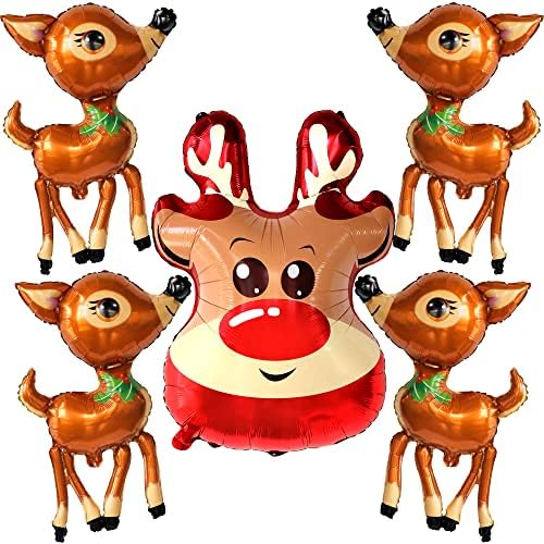 KatchOn, Decoraciones de globos de Feliz Navidad, grandes, paquete de 5, globos de reno  Globo de Mylar de ciervo para decoraciones de fiestas de