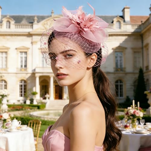 Image of DRESHOW Women Fascinator Hats Tea Party Hat Vintage Pillbox Hat Headband for Cocktail