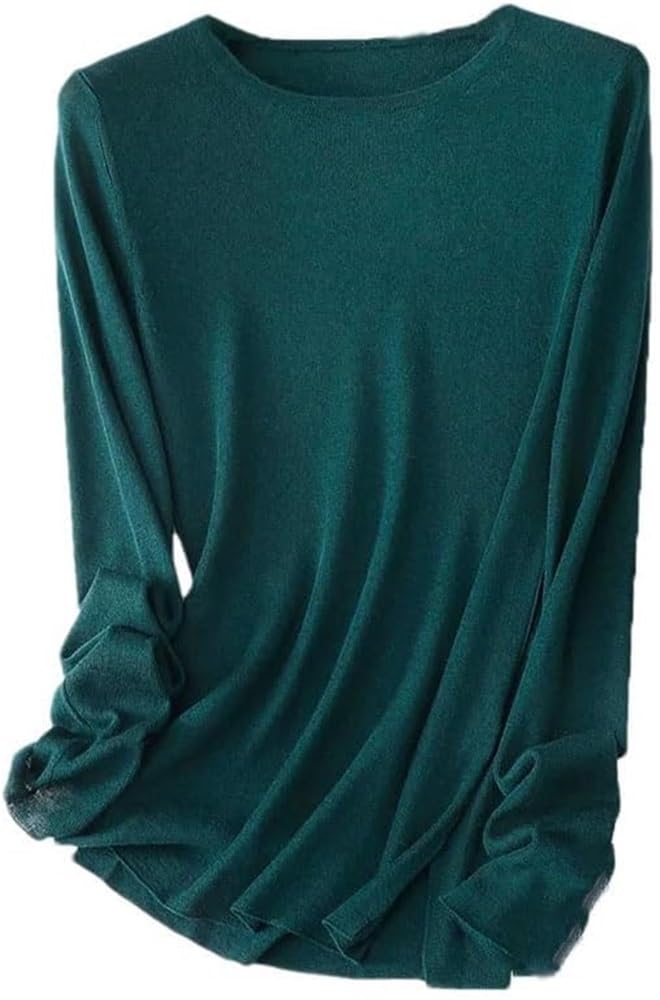 Womens Thin Blended O-Neck Pullover Sweater Long Sleeve Casual Knit Top
