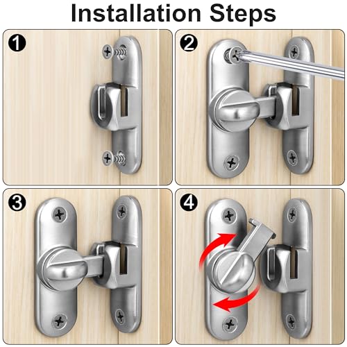 Heveer Schiebetürschloss Türriegel für Schiebetüren 90/180Grad Riegelschloss für Scheunen-Schiebetür Garten Küchen Fenster Silber
