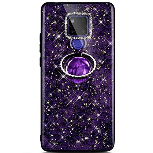 Robinsoni Case Compatible with Huawei Mate 20 X Phone Case Silicone Glossy TPU Cover 360 Degree Rotation Ring Case Kickstand Phone Cover Sparkle Bling Phone Cover Gel Soft Shockproof Case Amber Purple