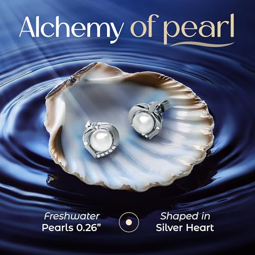QUADRI Heart Pearl Earrings for Women, 925 Sterling Silver Heart Shaped Earrings, Cultured Pearl 6.5mm, Jewelry Gift Idea, Made in Italy, Box Included2