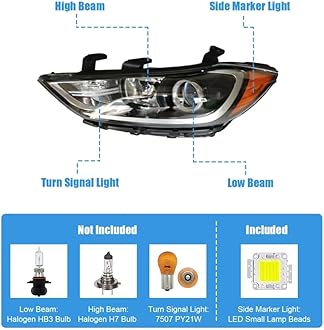 Carlaihu For 2017 2018 Hyundai Elantra SE | SEL | Value Edition Halogen Headlights Head Lamps Assembly Driver and Passenger Side Black Housing Replaces 92101F3000 92102F3000 HY2502206 HY2503206
