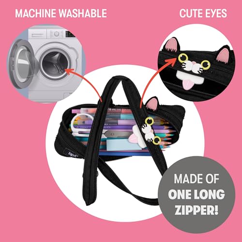 Image of ZIPIT Cat Pencil Case for Girls, Cute Zipper Pouch for Kids Teens, Stationery Bag for School,Black