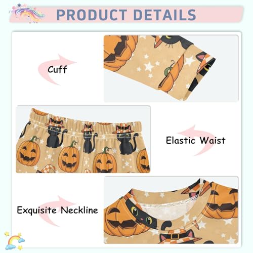 Pajama Sets Long Sleeve Halloween Cats Pumpkins Soft Comfy Sleepwear 2 Piece PJS 3-8T4