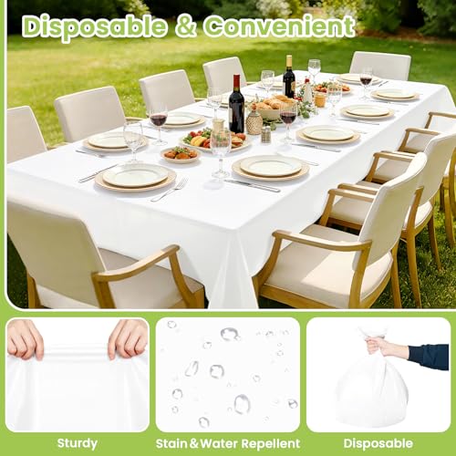 Image of Mulbozy 4 Pcs White Plastic Tablecloth Disposable, 54 x108 Inch