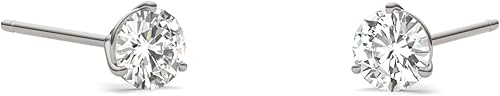 Miniatura 4 de Charles & Colvard Pendientes de tuerca de corte redondo de moissanita creada para mujer, cultivados en laboratorio, oro blanco sólido de 14 quilates