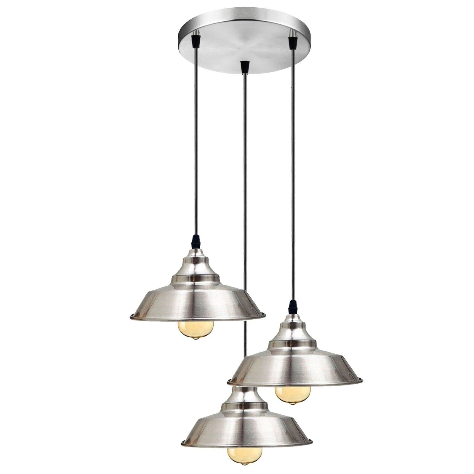 LEDSone 3-Light Industrial Satin Nickel Pendant Light with Bulbs