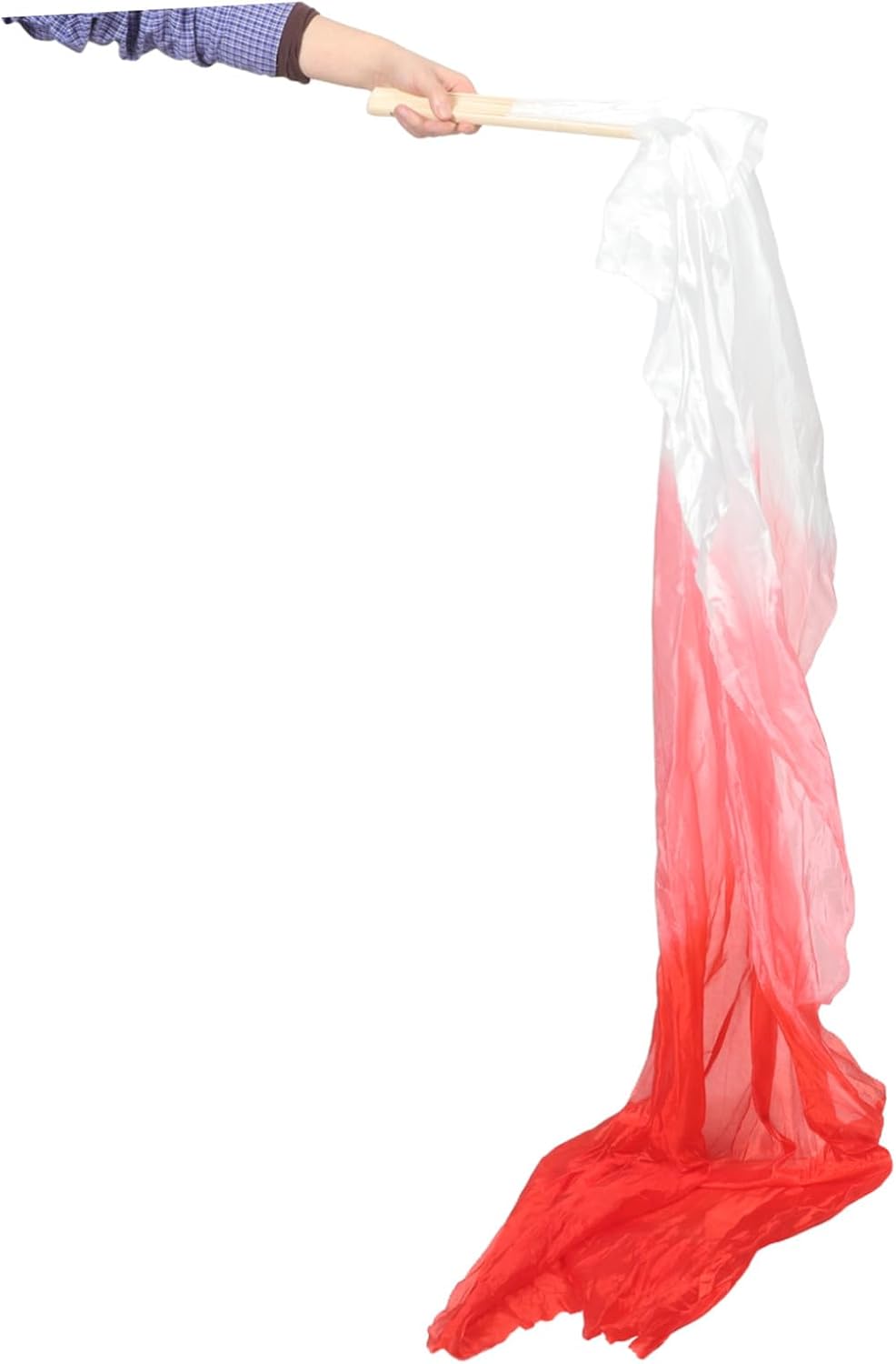 2pcs Gradient Long Silk Belly Dance Fans Veils, Lightweight Fabric Handheld Dance Fans for Stage Performance, 1.8m Extended Length, Right and Left Hand Use, Red Gradient