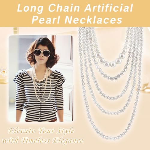 Pearl Necklace for Women Multi Long Strand Layered Pearl Necklaces Chunky Large White Faux Pearls Costume Jewelry Vintage Multistrand Necklace Stacked Strands for Women Flapper 1920s Style4