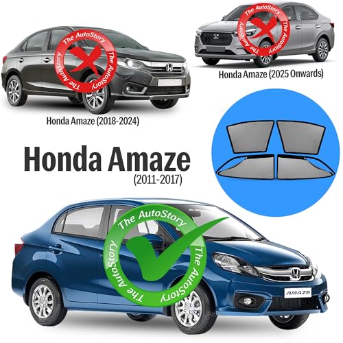 Image of AutoStory Magnetic Car Sunshade for Amaze 2011-2017 | Front Half Cut for Mirror Visibility + Rear Full Coverage with Zipper | Heavy Heat & UV Protection | Privacy Side Window Curtains Shades