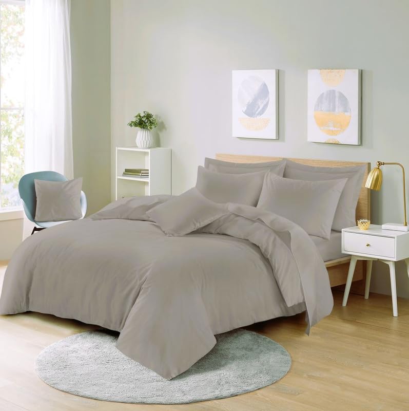 L S U Supersoft Duvet Cover Set Easy Care Bedding Fitted Sheet and Pillowcases in 22 Colours and Single, Double, King, and Super King Sizes (DUVET SK silver)