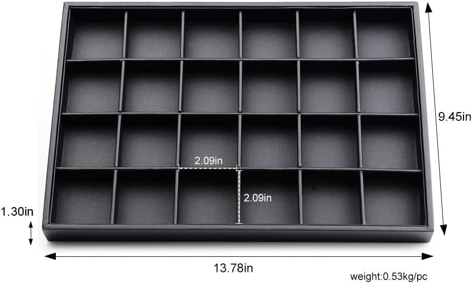 24 Grid Black Leather Jewelry Trays Earring Organizer Tray Jewelry Display Trays Jewelry Drawer Organizer for Ring Earrings Storage Display (Black)