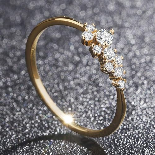 Image of Simple 18k Gold plated Rings for Teen Girls White Studded Eternity Wedding Ring 925 Sterling Silver Plated Engagement Stackable Rings Women Fashion Jewelry Gift for her