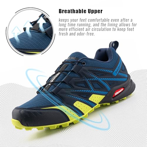Hitmars Trailrunning Schuhe Männer Damen Trail Running Schuhe Herren Traillaufschuhe Trekkingschuhe Wanderschuhe Laufschuhe Unisex Blau-Grün EU 43