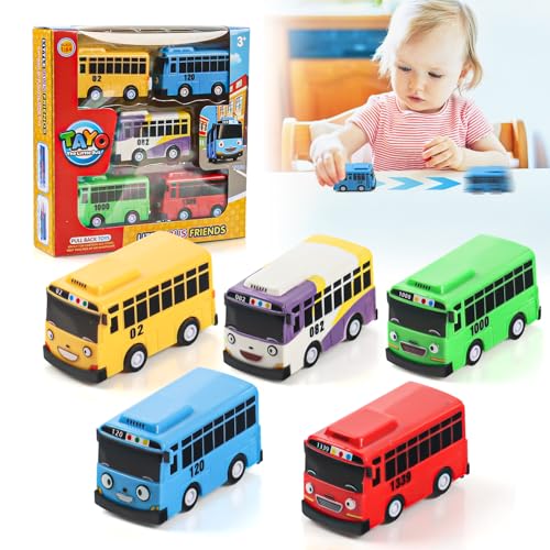 Gxhong Mini Autobús, 5 Piezas de Coche de Juguete pequeño, Coche de Cuerda para niños de 7 cm, autobús Colorido, Mini Coche Regalos de Fiesta con Ganchos, para niños y niñas, Regalos de cumpleaños