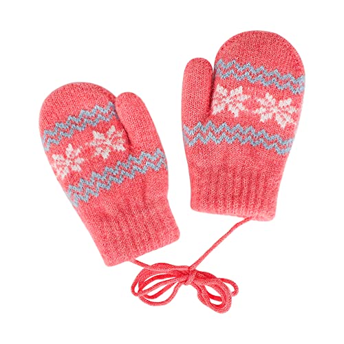 Toddler Warm Knit Mittens with String Windproof Thermal Fleece Gloves Winter Plush Mittens for Infant 0-2Year