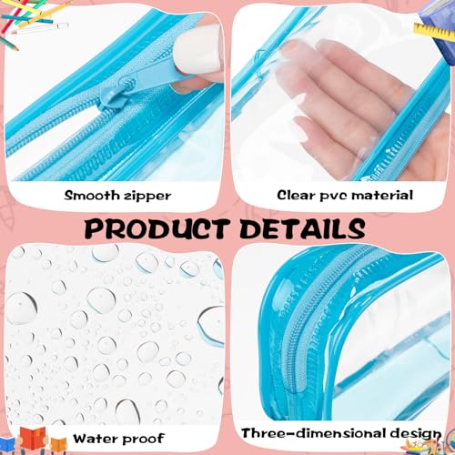 Image of Fainne 50 Pcs Clear Pencil Pouch Bulk Clear Pencil Case Bag 7.87x 1.38 Inch PVC Waterproof Travel Toiletry Makeup Zipper Pouches for Office Stationery Travel Storage(Blue)