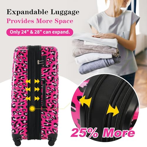 Lightweight Hardshell Luggage Sets - 3 Piece Suitcase Set with Lock - Fashionable Leopard Pattern - 20", 24", 28" Expandable Travel Bags3
