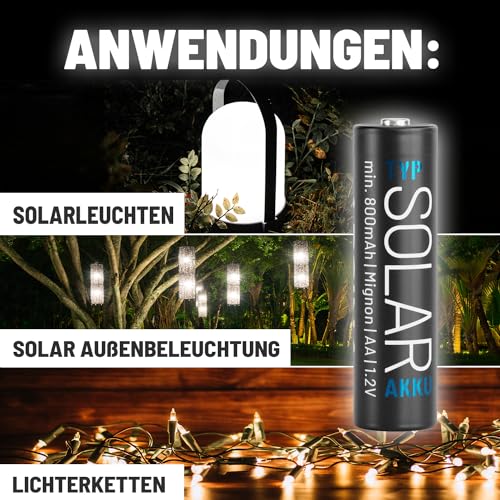 ABSINA 4X Solar Akku AA wiederaufladbar 800mAh 1.2V NiMH - Aufladbare Batterien AA für Solarleuchte - Solarbatterie, AA Akku für Solarlampen, Akkus AA, Wiederaufladbare Batterien AA 2
