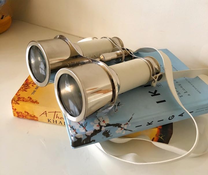 Binocular Náutico Cromado con Funda de Cuero Blanco 6" miniatura 2