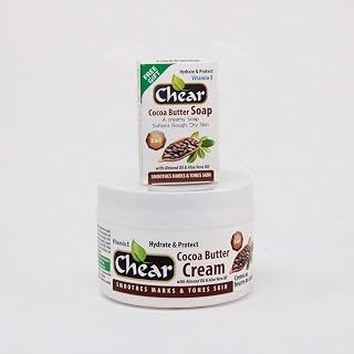 Chear Cocoa Butter 3in1 Cream 500ml with 80g Cocoabutter Soap - Solid Formula - Smoothes marks & tones skin