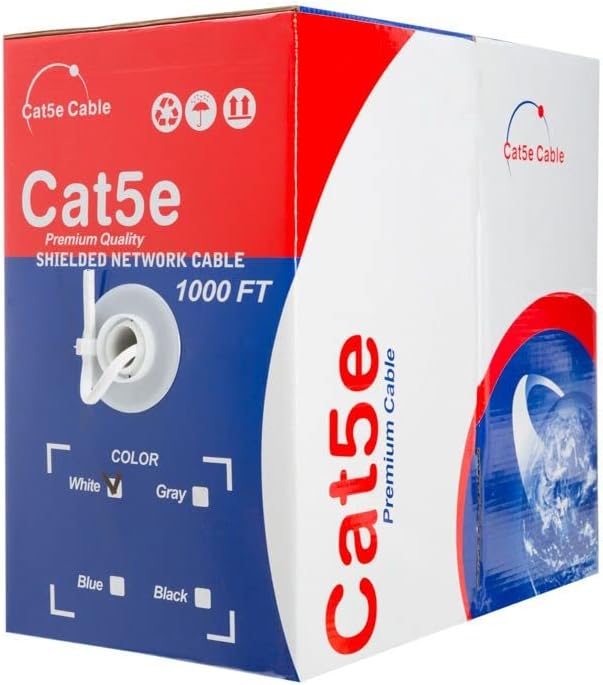 Exclusive Discount 90% Price 1000ft Cat5e White Solid 24AWG Shielded Cable FTP Cat5 Bulk Network Wire (Unshielded (FTP), White)