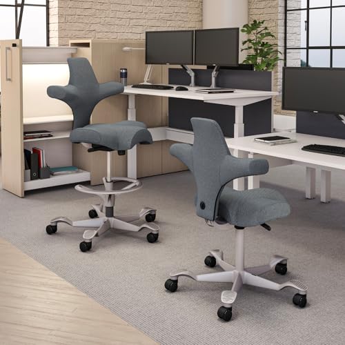 Image of HAG Capisco Sit to Stand Chair-Silver Frame-Upholstered Dark Gray