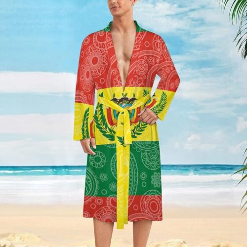 Bolivia Flag Paisley Pattern Funny Men's Robe Soft Lightweight Bathrobe Long-sleeve Spa Robes2