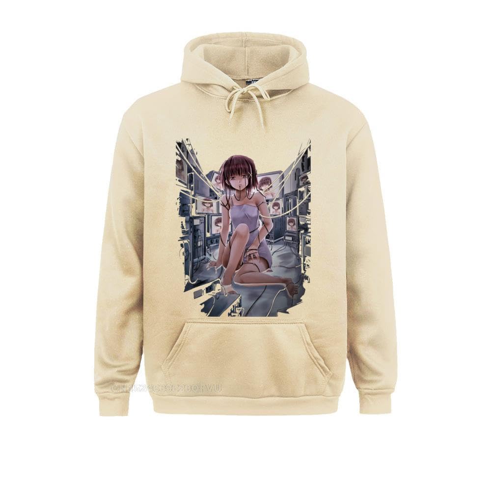GenericLain Iwakura Serial Experiments Lain Pullover Hoodie Print Fashion Pullover Hoodie Glitch Manga Sci Fi Japanese Anime Sweater (Khaki, XXL)
