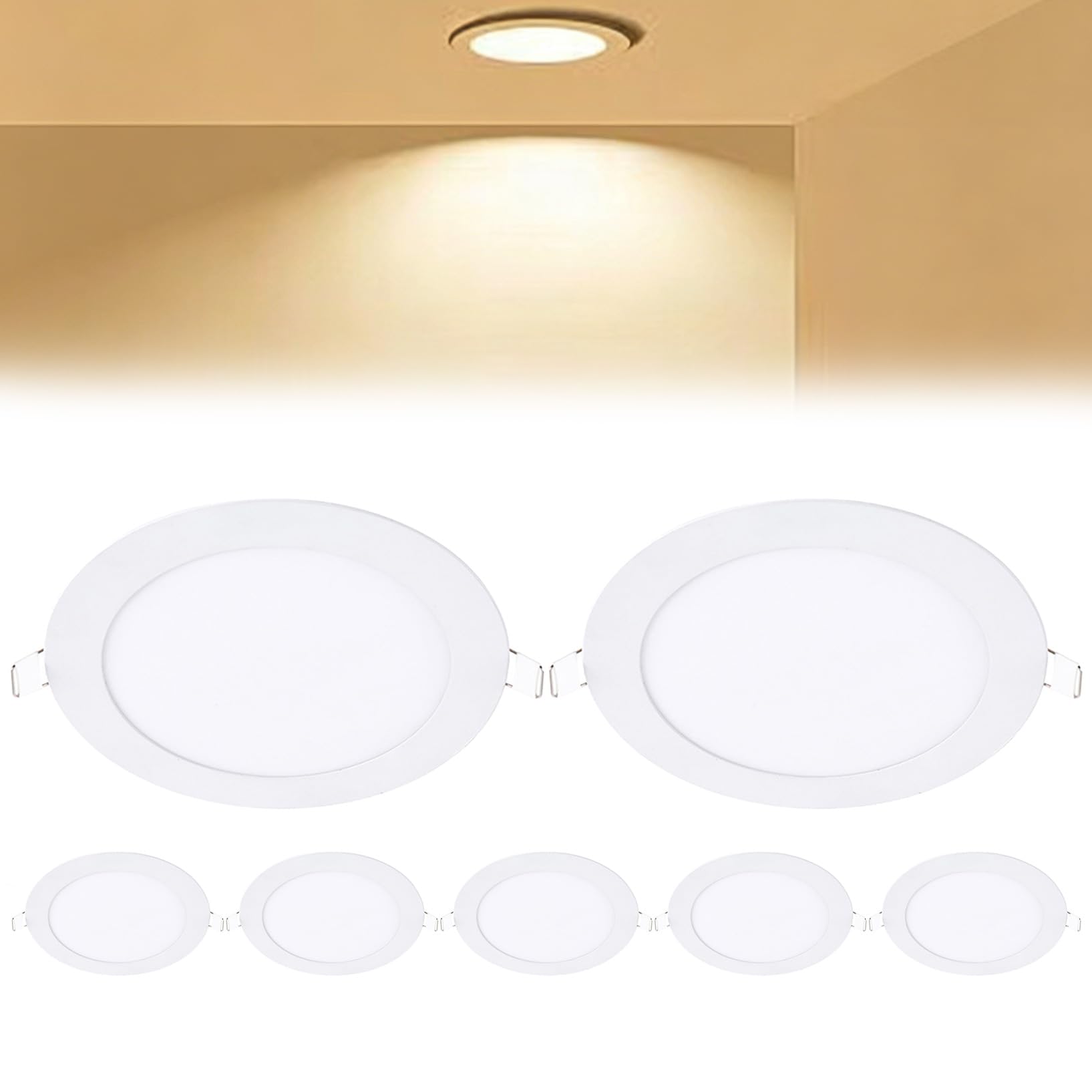 VOGHMOLD 12W Ultra Slim LED Downlight 7 inch, 3000K Recessed Ceiling Light, Cut Φ155-160mm, AC85-265V Flush Mount Spotlights Aluminum Round Panel Lights for Office Hallway, 7 Pack
