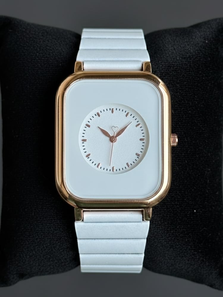 Image of Premium Rose Gold Square Analog Watch for Women & Girls | Stylish Stainless Steel Strap | Elegant Heart Second Hand | Trendy Ladies Wrist Watch under 500 | Square Case Design | Perfect for Casual | Affordable Fashion Watch for Girls
