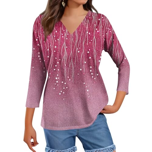 HTHLVMD Womens 3/4 Length Sleeve Tunic Tops Summer Fall Outfits 2025 Three Quarter Sleeve Casual V Neck T Shirts for Women