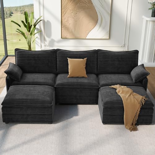 Image of Vesgantti 108 inch U Shaped Sectional Couch, Comfy Cloud Modular Sectional Sofa with 2 Ottoman Deep Seat Corduroy Modern Cloud Sofa, Modular Sofas for Living Room, Bedroom and Apartment, Gray