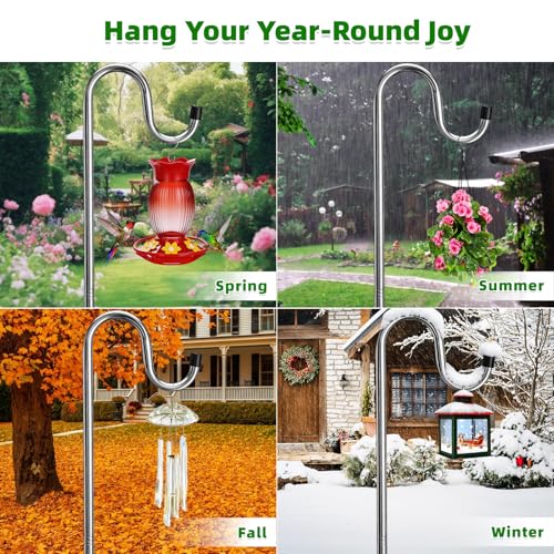 Image of COCONUT Shepherds Hook, 62 Inches Shepherds Hook with 5 Prongs Base Stainless Steel Adjustable Garden Hanging Holder for Bird Feeders Lanterns Planting Hanger Weddings Decor, Silver