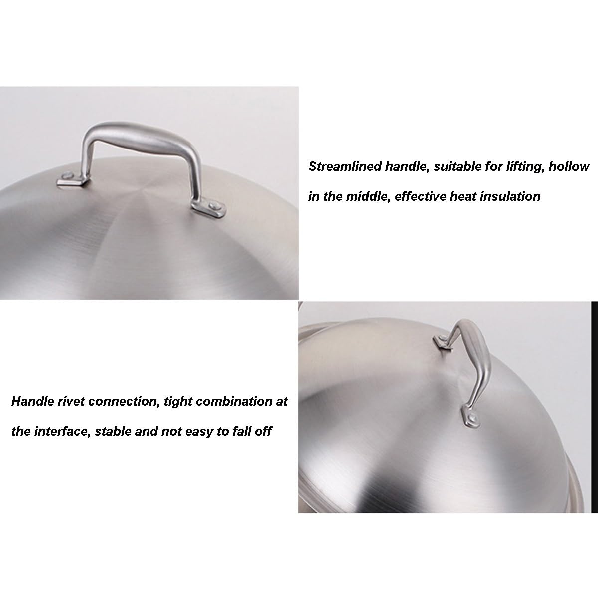 Padella wok antiaderente in acciaio inox da 34 cm, con coperchio, manico ergonomico, fondo piatto, compatibile con cottura a induzione, per mescolare e cuocere