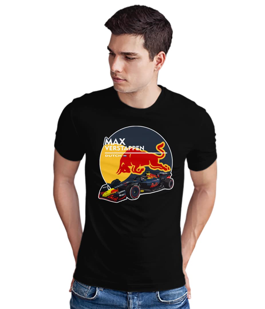 Men's F1 Max Verstappen Round Neck Black T-Shirt