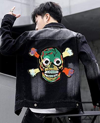 Cool Iron on Skull Patch for Jackets 10''Large Color Skeleton Embroidered Sew-on/Iron on Head Motorcycle Patch for Biker Clothes/Jeans/Vest/Sweater to Cover Rip/Logo