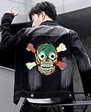 Cool Iron on Skull Patch for Jackets 10''Large Color Skeleton Embroidered Sew-on/Iron on Head Motorcycle Patch for Biker Clothes/Jeans/Vest/Sweater to Cover Rip/Logo