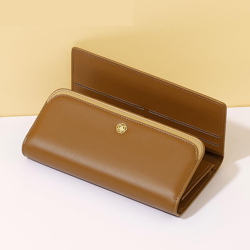 Women's Wallets RFID Blocking Leather Trifold Clutch Slim Wallet Ladies Purse Credit Card Holder Travel Wallet (BROWN)2