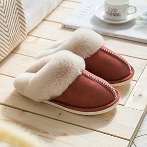 Skyinbags Vrouwen Winter Katoenen Slippers Binnen,Herfst Warm Harige Pluche Suede Rood Grote Maat Non-Slip Mute Wasbare Slides Schoenen voor Dames Slaapkamer Huishoudelijke Schoenen