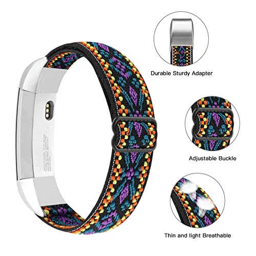 Image of Adjustable Elastic Bands Compatible with Fitbit Alta /Alta HR, Soft Stretchy Nylon Sports Breathable Replacement Wristbands for Women Men (Purple Blue Boho)