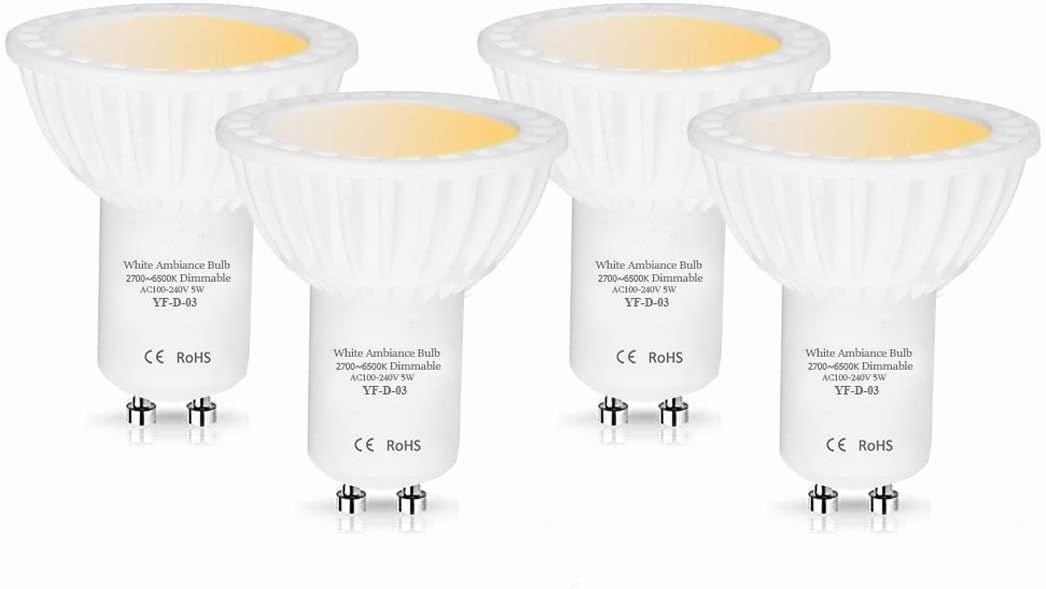 LAMPAOUS 5W Dimmable Light Bulbs GU10 Smart LED Light Bulb Remote Control Wall Light 50W Equivalent Spotlight for Livingroom Bedroom Kitchen Indoor Lamp Landscape Outdoor Lighting,4 Light Bulbs Only