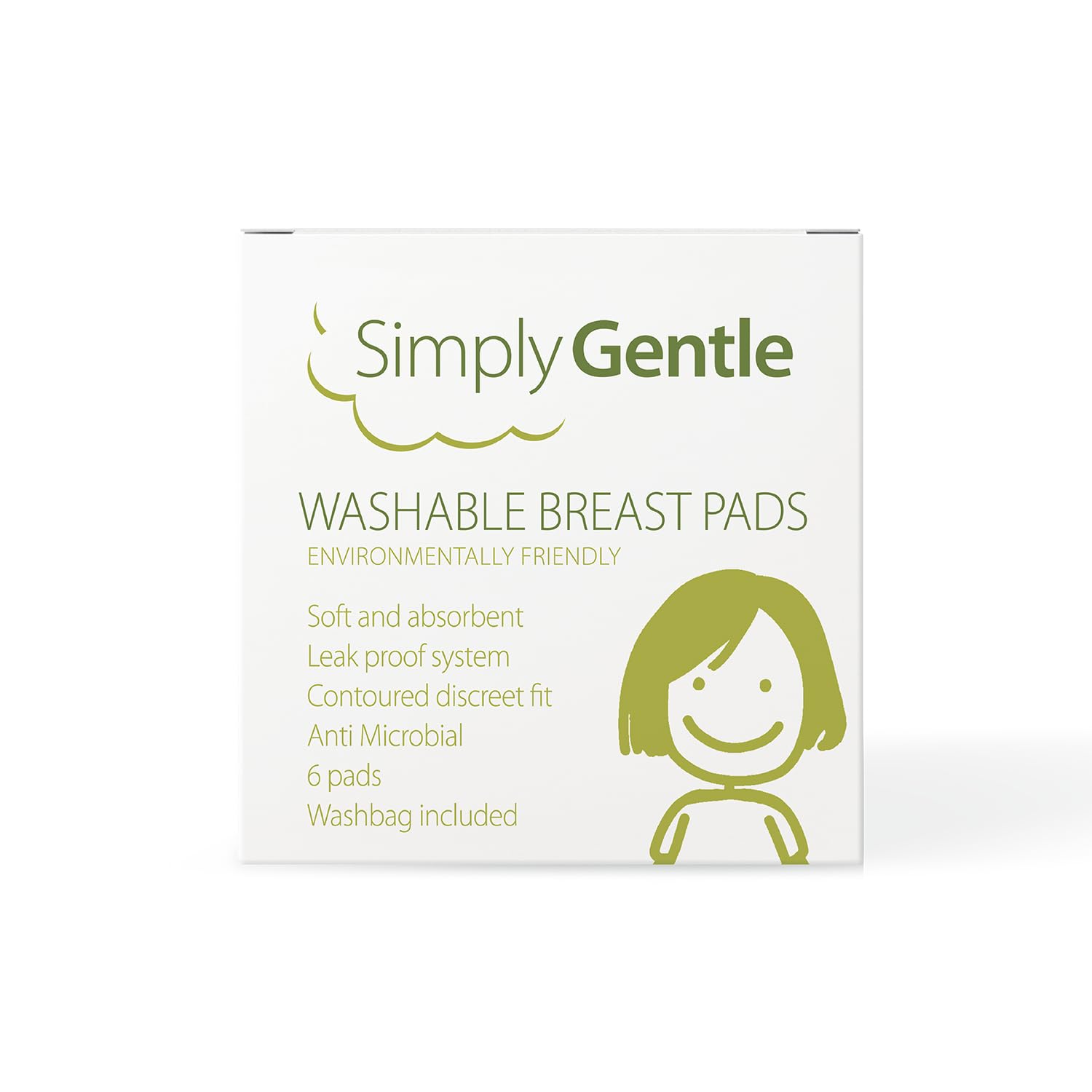 Simply Gentle Organic Reusable Breast Pads for Breastfeeding, Ultra Absorbent and Leak Proof, Soft Nursing Pads for Sensitive Skin, Maternity Essential, 6 Count