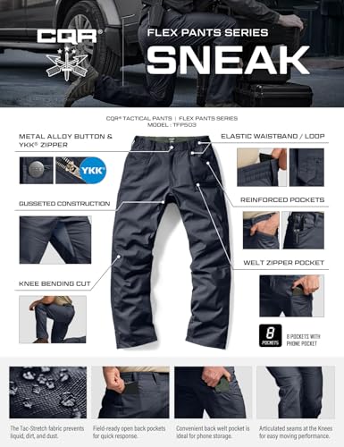 Image of CQR Men's Flex Stretch Tactical Pants, Water Resistant Ripstop Cargo Pants, Lightweight EDC Outdoor Work Hiking Pants