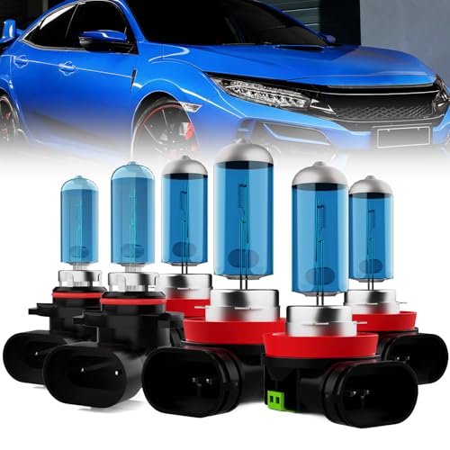 LECCIBUB Headlight Bulbs Compatible With Honda Civic 2016-2020, 9005/H10/HB3 High Beam + H11/H8/H9 Low Beam + H11/H8/H9 Fog Lights Halogen Light Bulb Combo, Super Bright 6000K White, Pack of 6 -  LEC-HLG-9005+H11+H11-33