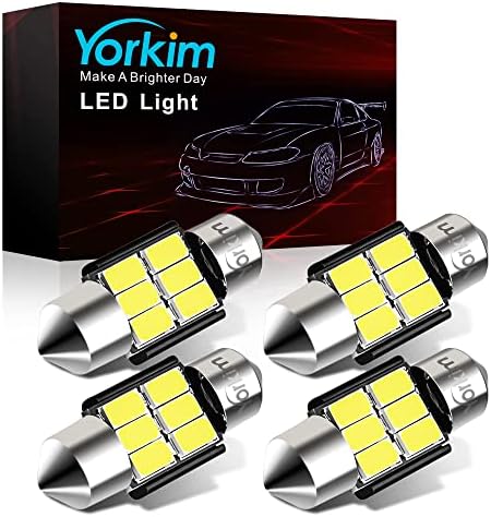 Yorkim DE3022 led bulb Super Bright DE3175 Festoon LED Bulbs White, Error Free Canbus 6-SMD 5730 Chipsets, DE3021 LED Interior Car Lights 31mm LED Bulbs for dome map light - Pack of 4